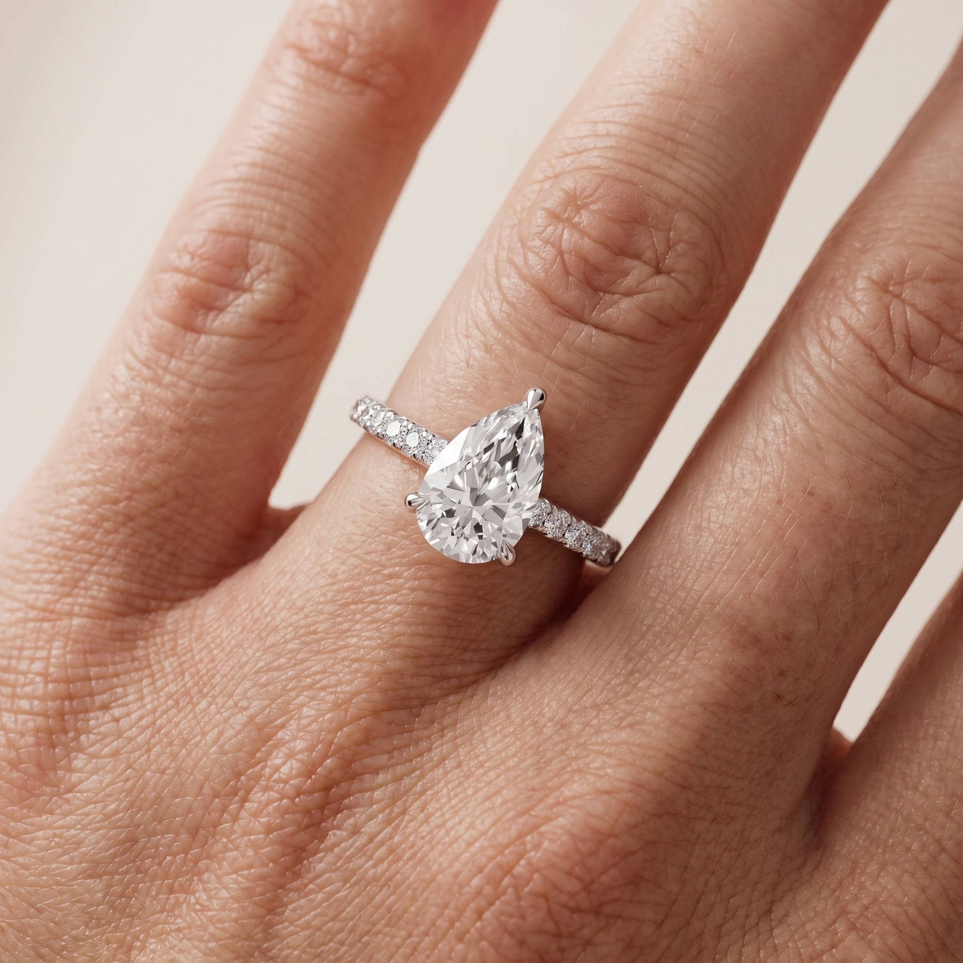 Maya Hidden Halo Pavé Pear Diamond Engagement Ring in Silver - lifestyle.jpg