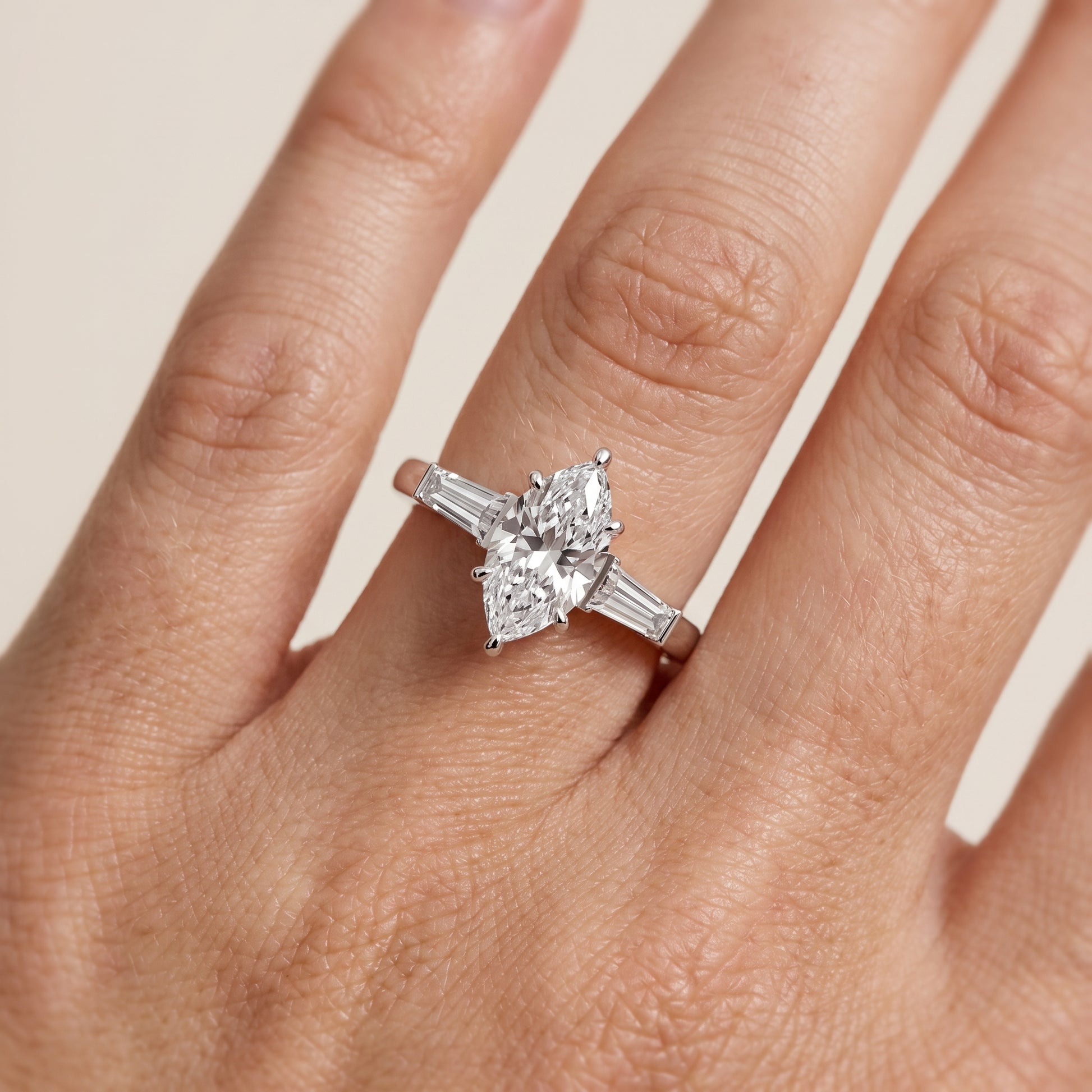 Zelda Tapered Baguette Marquise Diamond Engagement Ring in White Gold - lifestyle.jpg