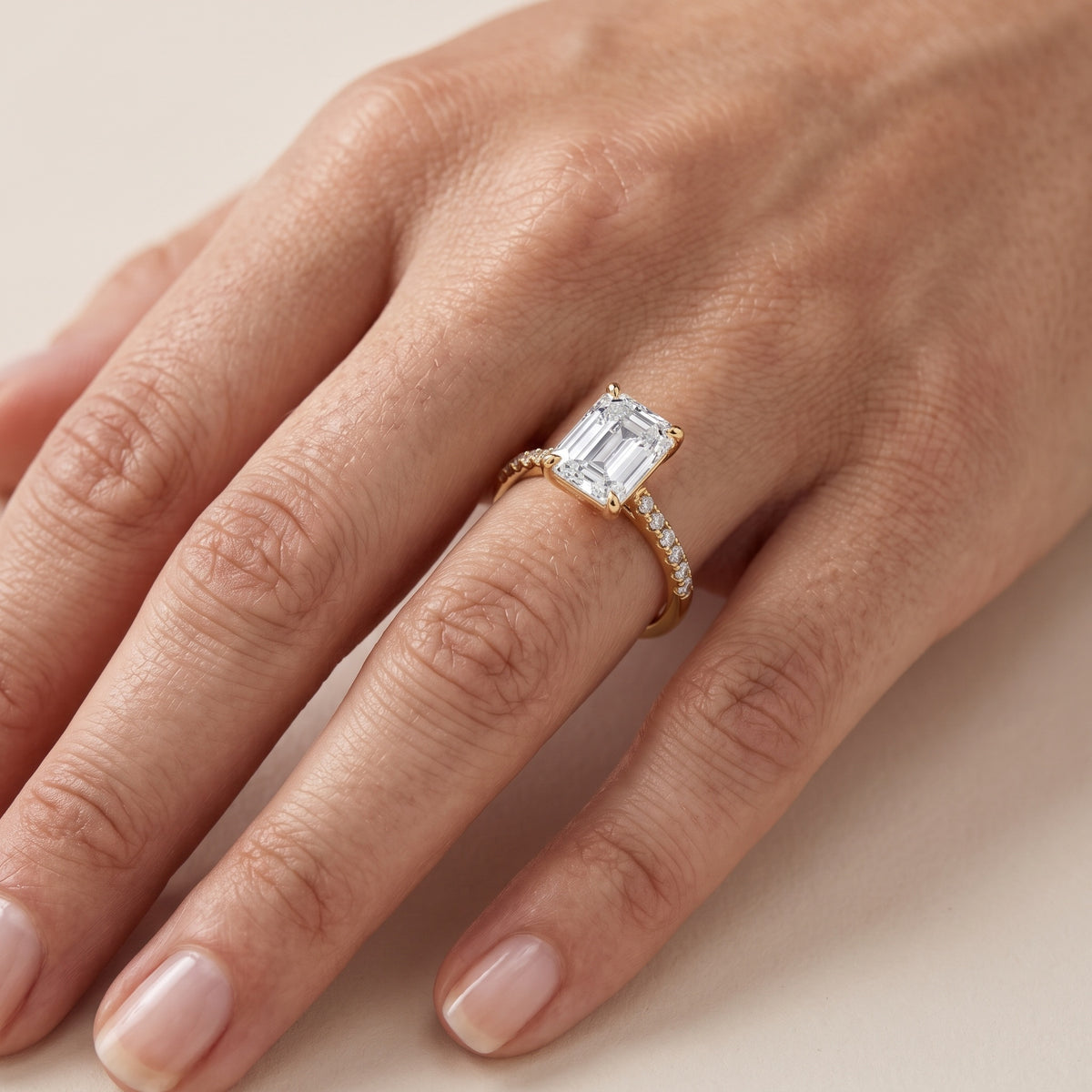 Salem Pavé Emerald Diamond Engagement Ring in Platinum - lifestyle.jpg