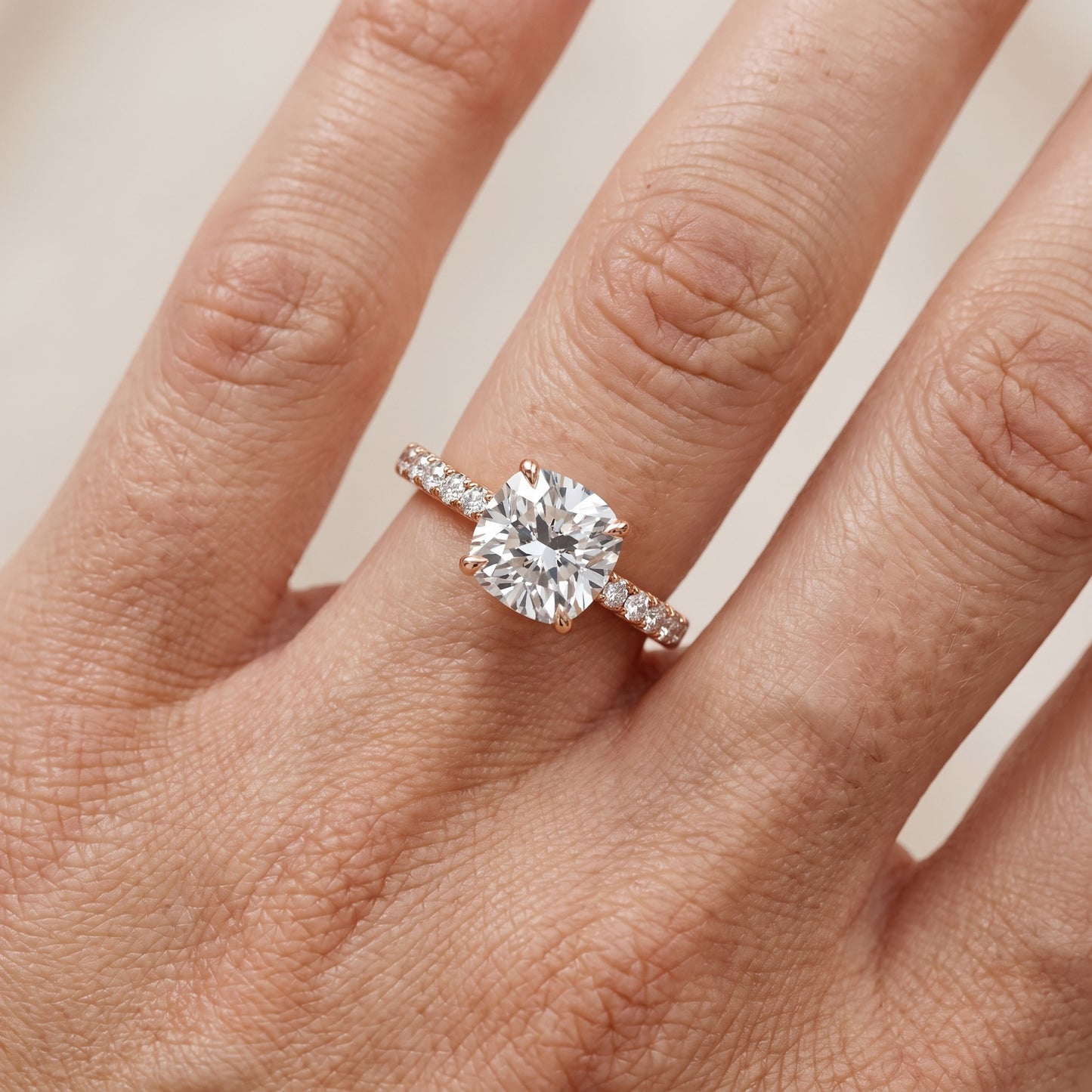Gia Hidden Halo Pavé Cushion Diamond Ring in Rose Gold - lifestyle.jpg
