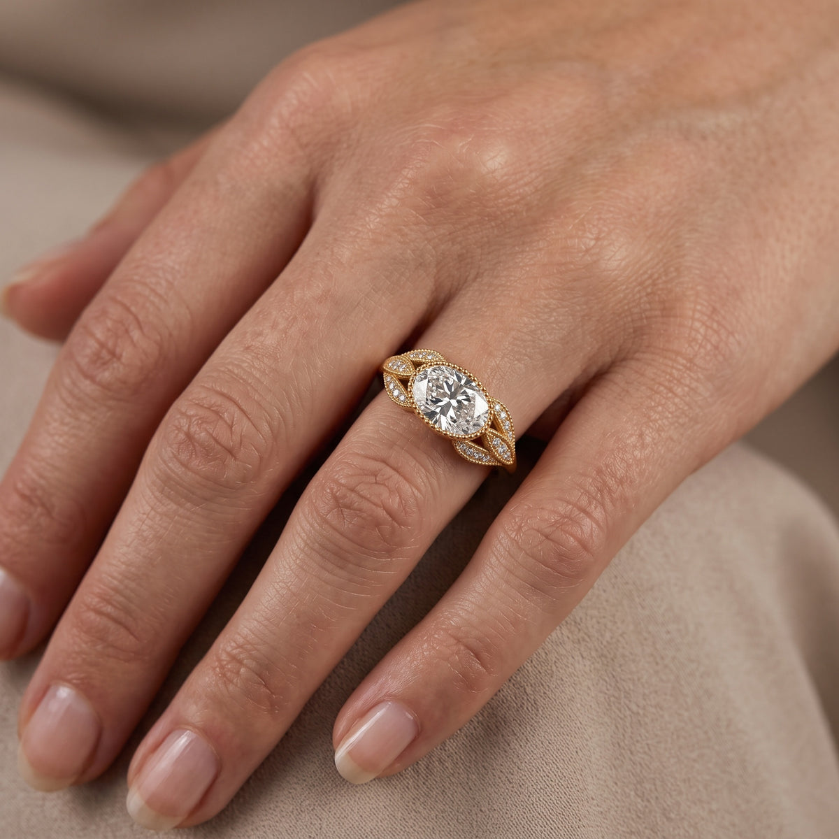 Sara East-West Vintage Oval Diamond Engagement Ring in White Gold - lifestyle.jpg