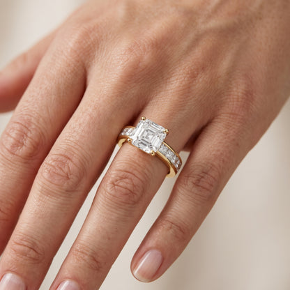 Sonoma Wide Band Channel Set Asscher Diamond Engagement Ring in Yellow Gold - lifestyle.jpg