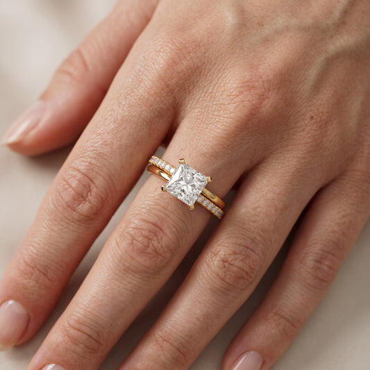 Edith Criss Cross Pavé Princess Diamond Engagement Ring in Yellow Gold - lifestyle.jpg