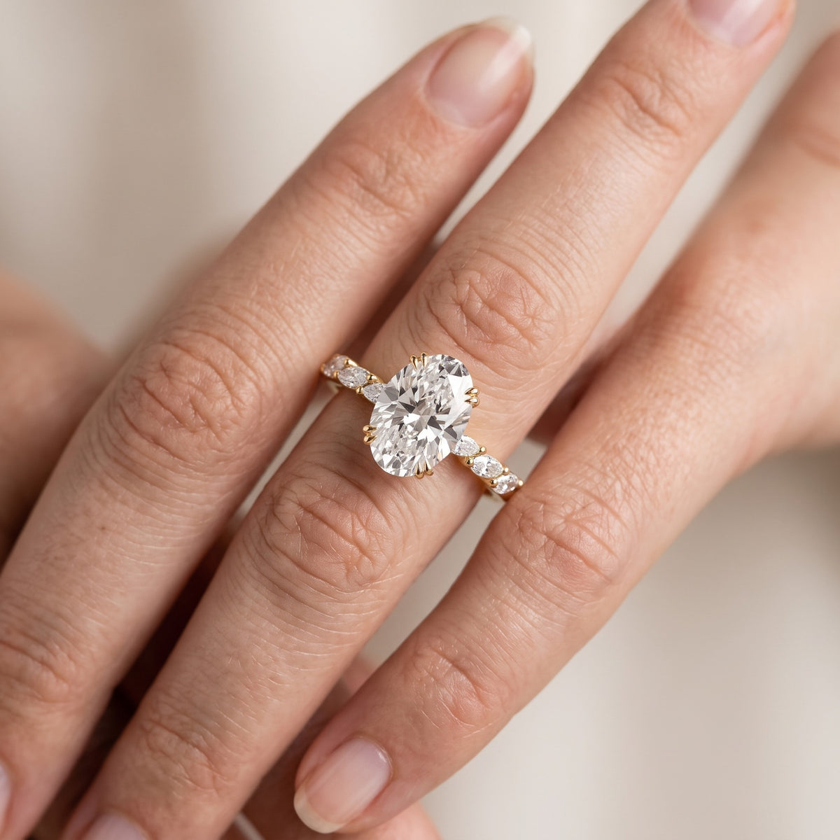 Joyce Marquise-Side Pavé Oval Diamond Engagement Ring in White Gold - lifestyle.jpg