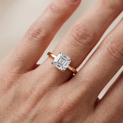 Liana Solitaire Claw Prong Asscher Diamond Engagement Ring in Yellow Gold - lifestyle.jpg