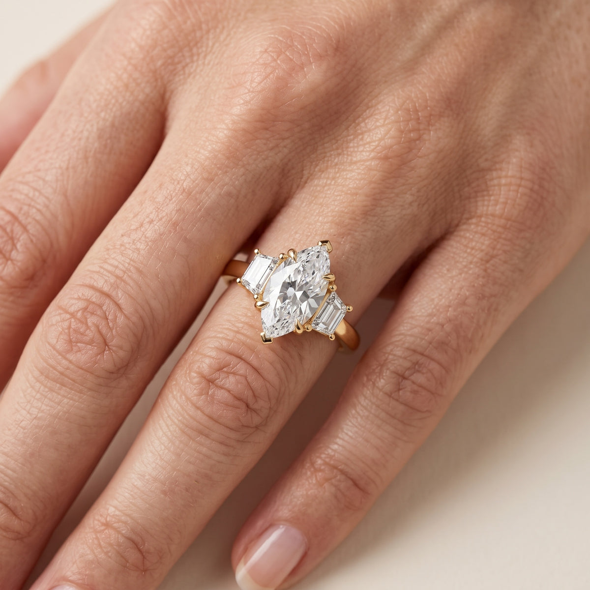 Federica Trapezoid Three-Stone Marquise Diamond Engagement Ring in Platinum - lifestyle.jpg