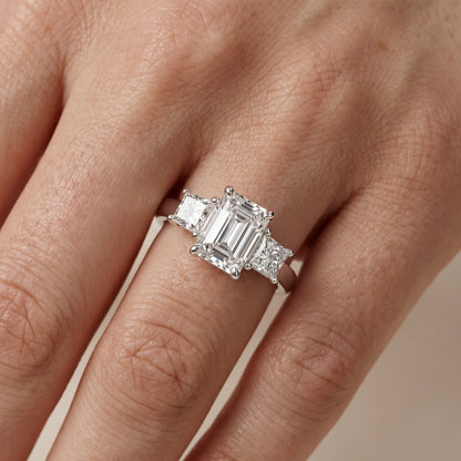 Sienna Three-Stone Emerald Diamond Ring in Silver - lifestyle.jpg