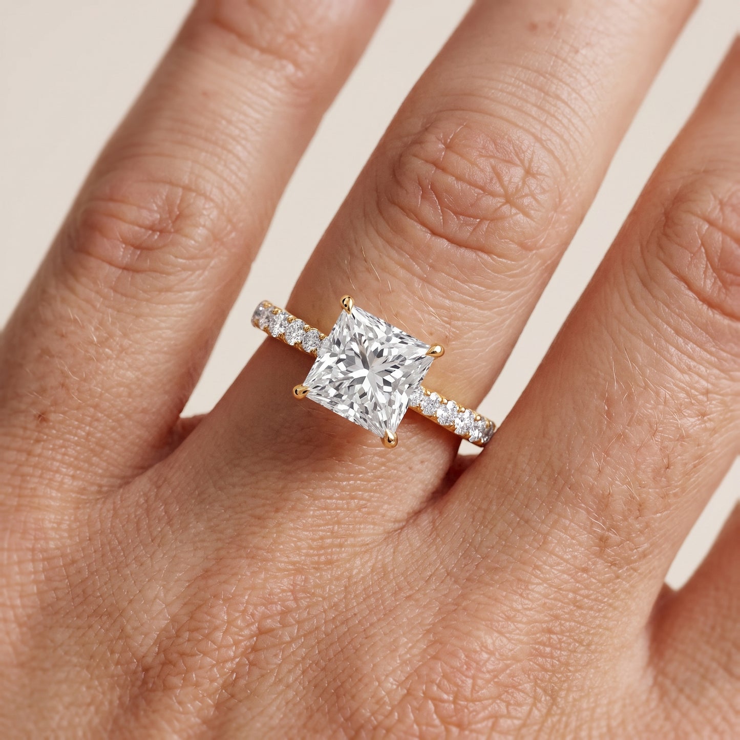 Gia Hidden Halo Pavé Princess Diamond Ring in Yellow Gold - lifestyle.jpg