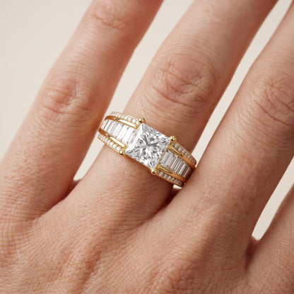 Halle Channel Set Baguette Accent Princess Diamond Engagement Ring in Yellow Gold - lifestyle.jpg