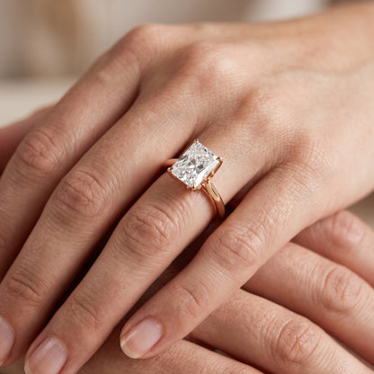Evie Solitaire Six-Prong Radiant Diamond Engagement Ring in Rose Gold - lifestyle.jpg
