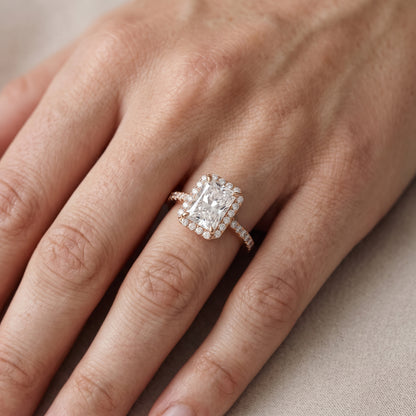 Alma Halo Pavé Radiant Diamond Engagement Ring in Rose Gold - lifestyle.jpg