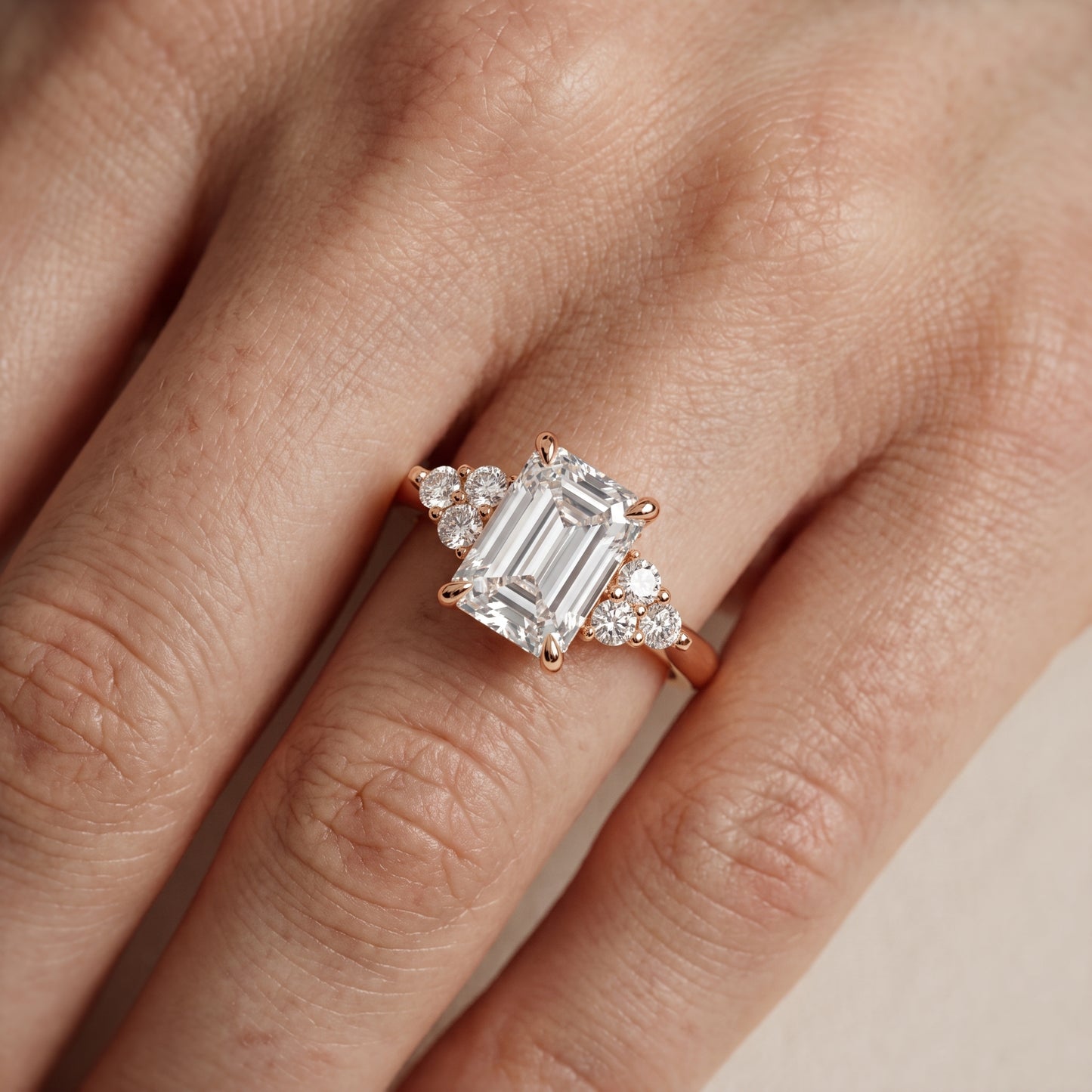 Anya Sidestone Cluster Emerald Diamond Ring in Rose Gold - lifestyle.jpg