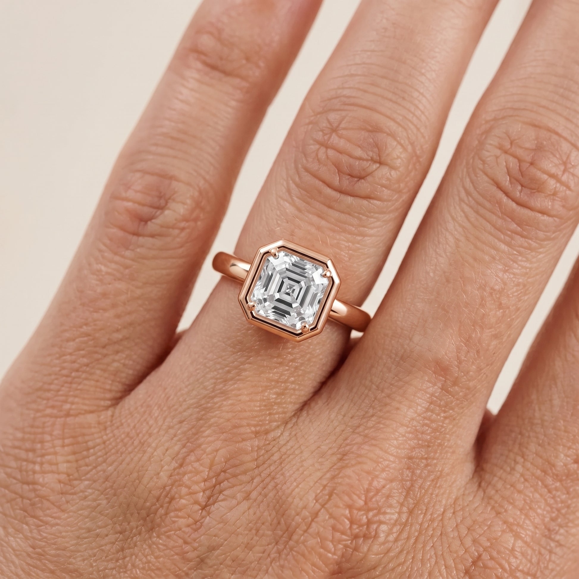 Alina Bezel Solitaire Asscher Diamond Ring in Rose Gold - lifestyle.jpg