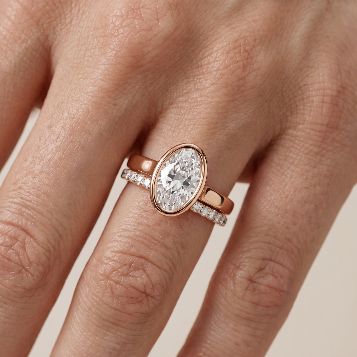Ayla Bezel Bypass Oval Diamond Ring in Rose Gold - lifestyle.jpg