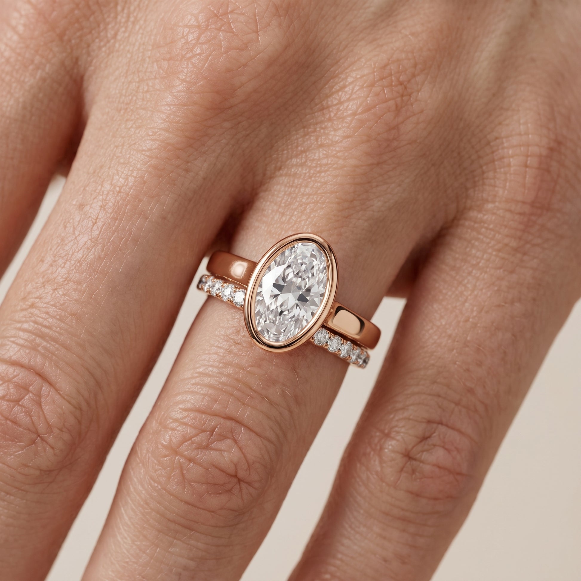 Ayla Bezel Bypass Oval Diamond Ring in Rose Gold - lifestyle.jpg