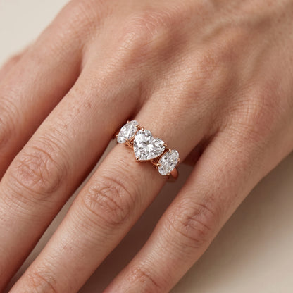 Lila Three-Stone Heart Diamond Ring in Rose Gold - lifestyle.jpg