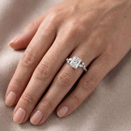 Joanna Milgrain Twist Radiant Diamond Engagement Ring in Platinum - lifestyle.jpg