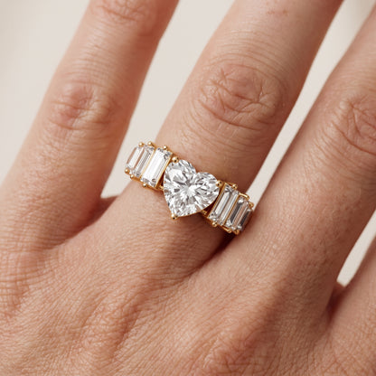 Mara Sidestone Baguette Accent Heart Diamond Engagement Ring in Yellow Gold - lifestyle.jpg