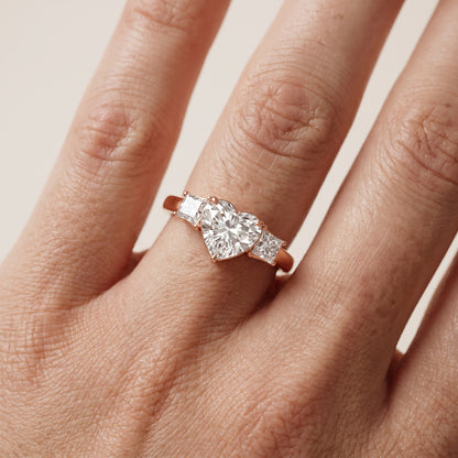 Selena Three-Stone Basket Heart Diamond Ring in Rose Gold - lifestyle.jpg