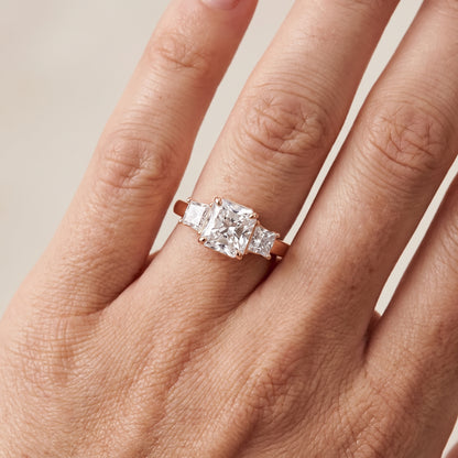 Selena Three-Stone Basket Radiant Diamond Ring in Rose Gold - lifestyle.jpg