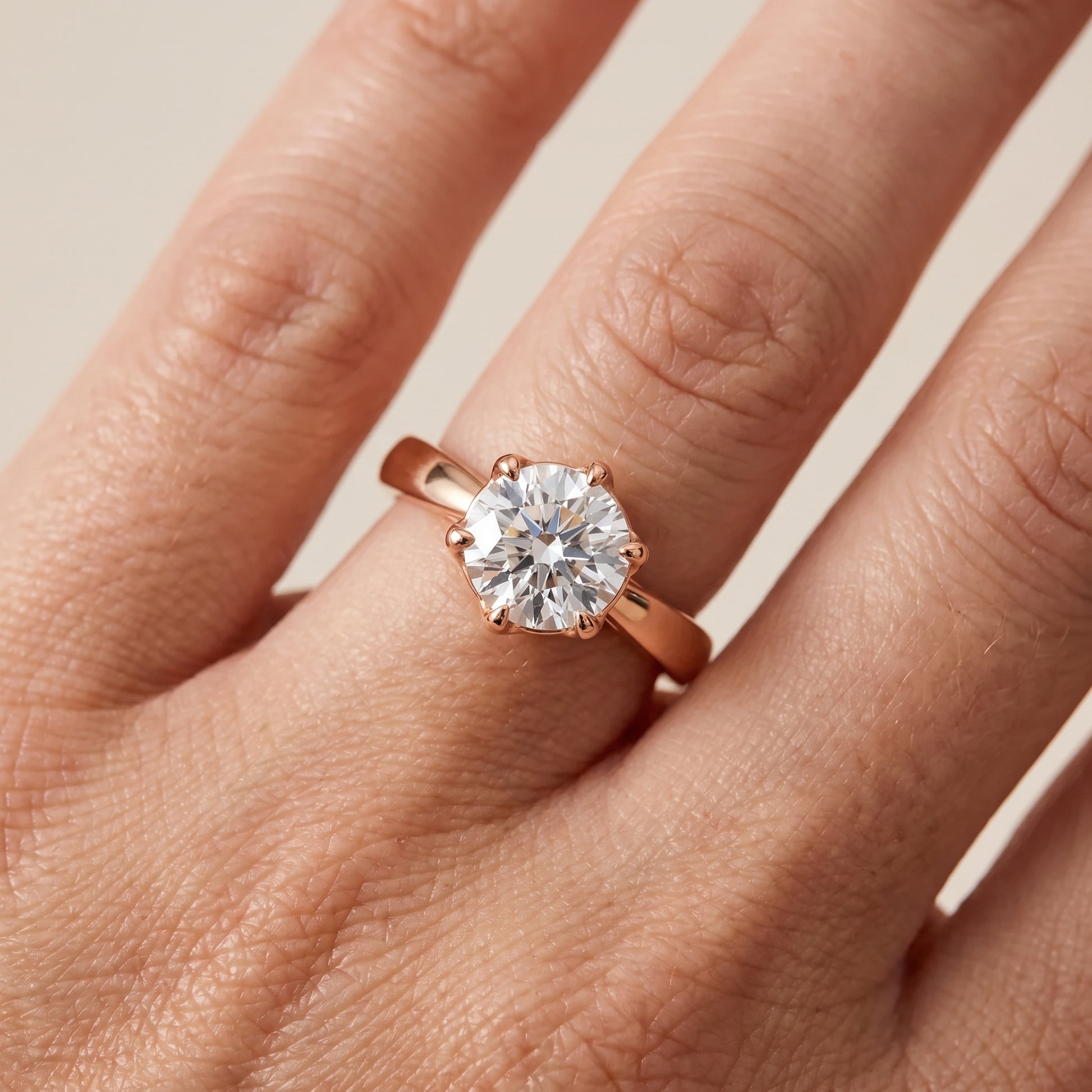 Lucia Solitaire Six-Prong Round Diamond Engagement Ring in Rose Gold - lifestyle.jpg