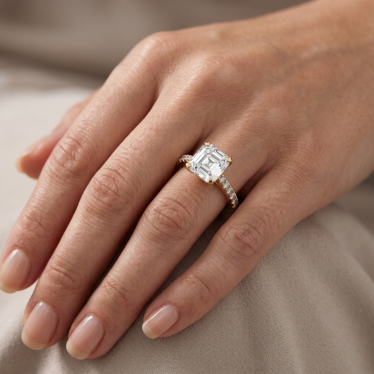 Elsa Cathedral Pavé Asscher Diamond Engagement Ring in Rose Gold - lifestyle.jpg