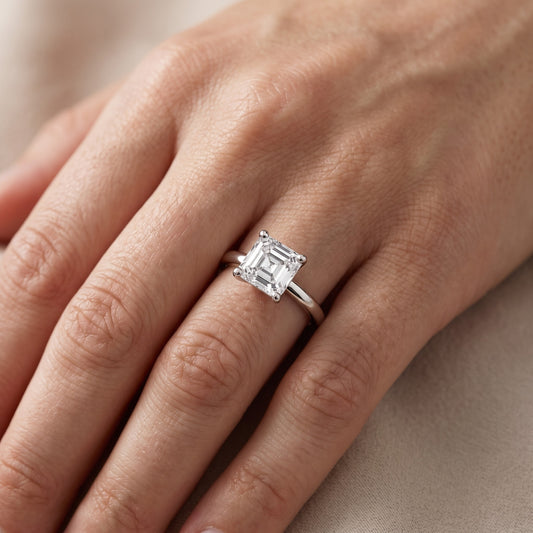 Maisie Four Prong Solitaire Asscher Diamond Engagement Ring in Platinum - lifestyle.jpg