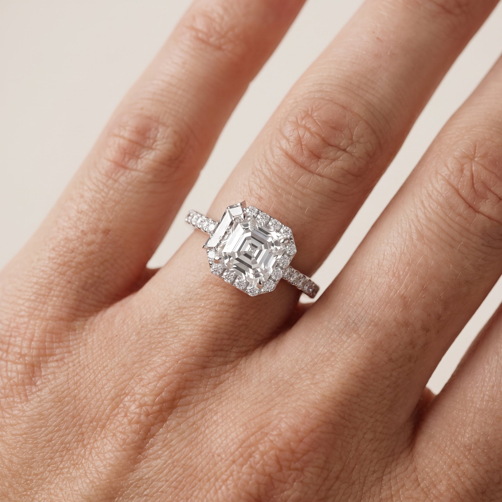 Willa Halo Micropavé Asscher Diamond Engagement Ring in Platinum - lifestyle.jpg