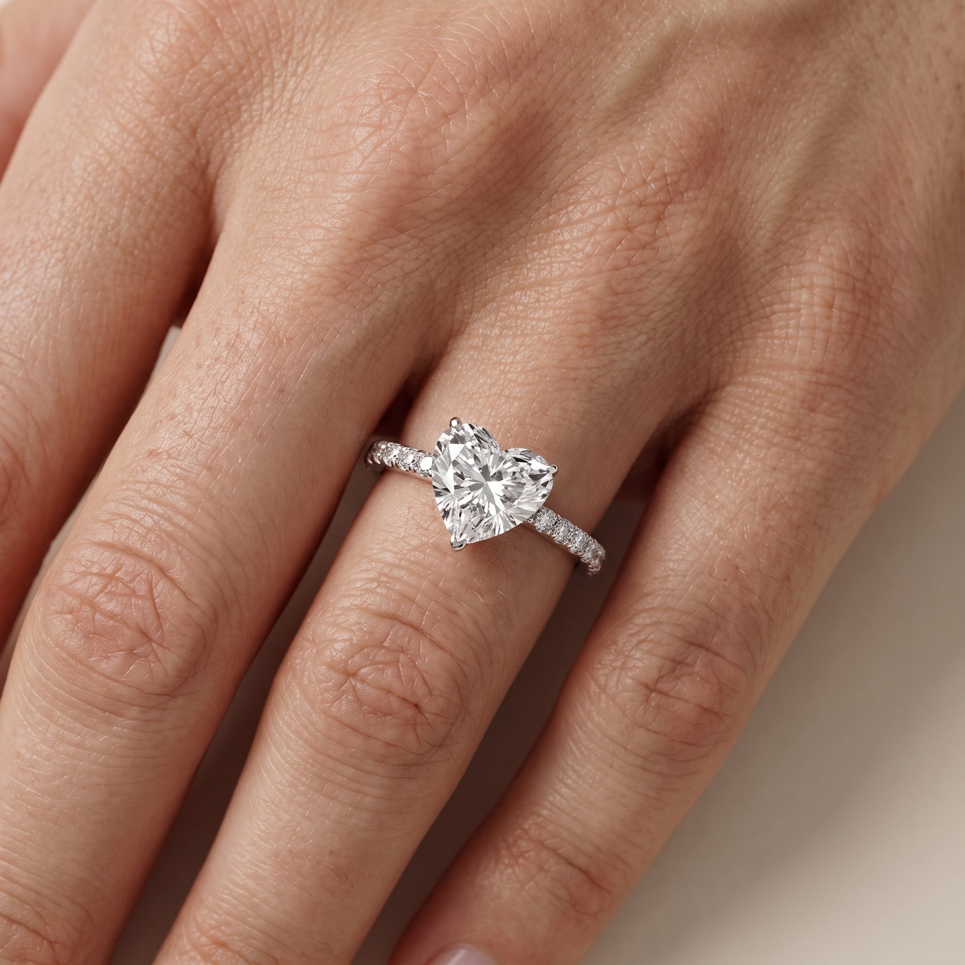 Juna French Pavé Solitaire Heart Diamond Engagement Ring in White Gold - lifestyle.jpg