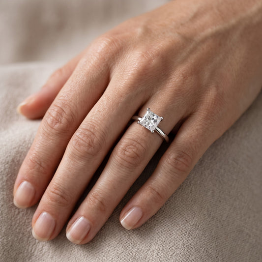 Maisie Four Prong Solitaire Princess Diamond Engagement Ring in Platinum - lifestyle.jpg