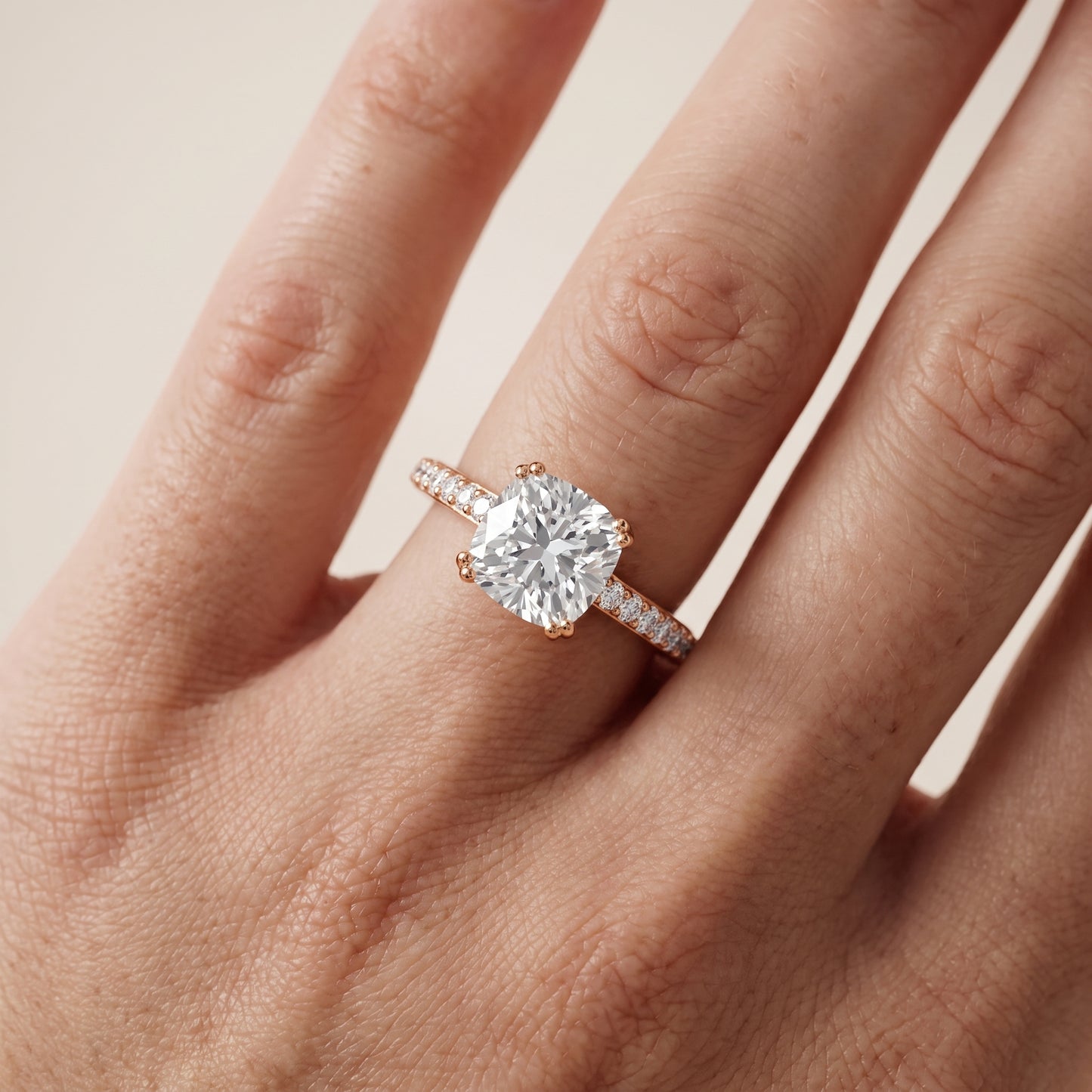 Violet Hidden Halo Pavé Cushion Diamond Ring in Rose Gold - lifestyle.jpg