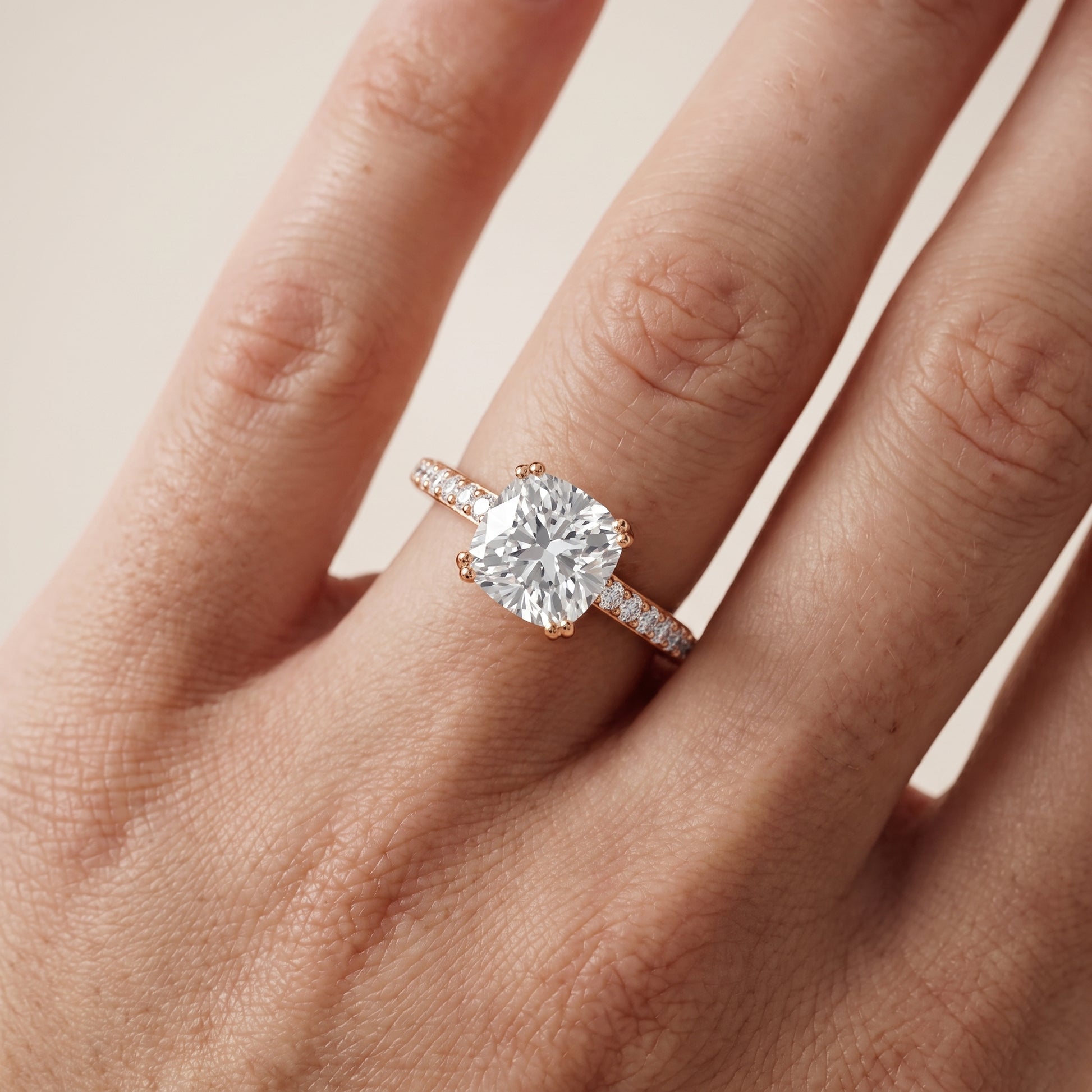 Violet Hidden Halo Pavé Cushion Diamond Ring in Rose Gold - lifestyle.jpg