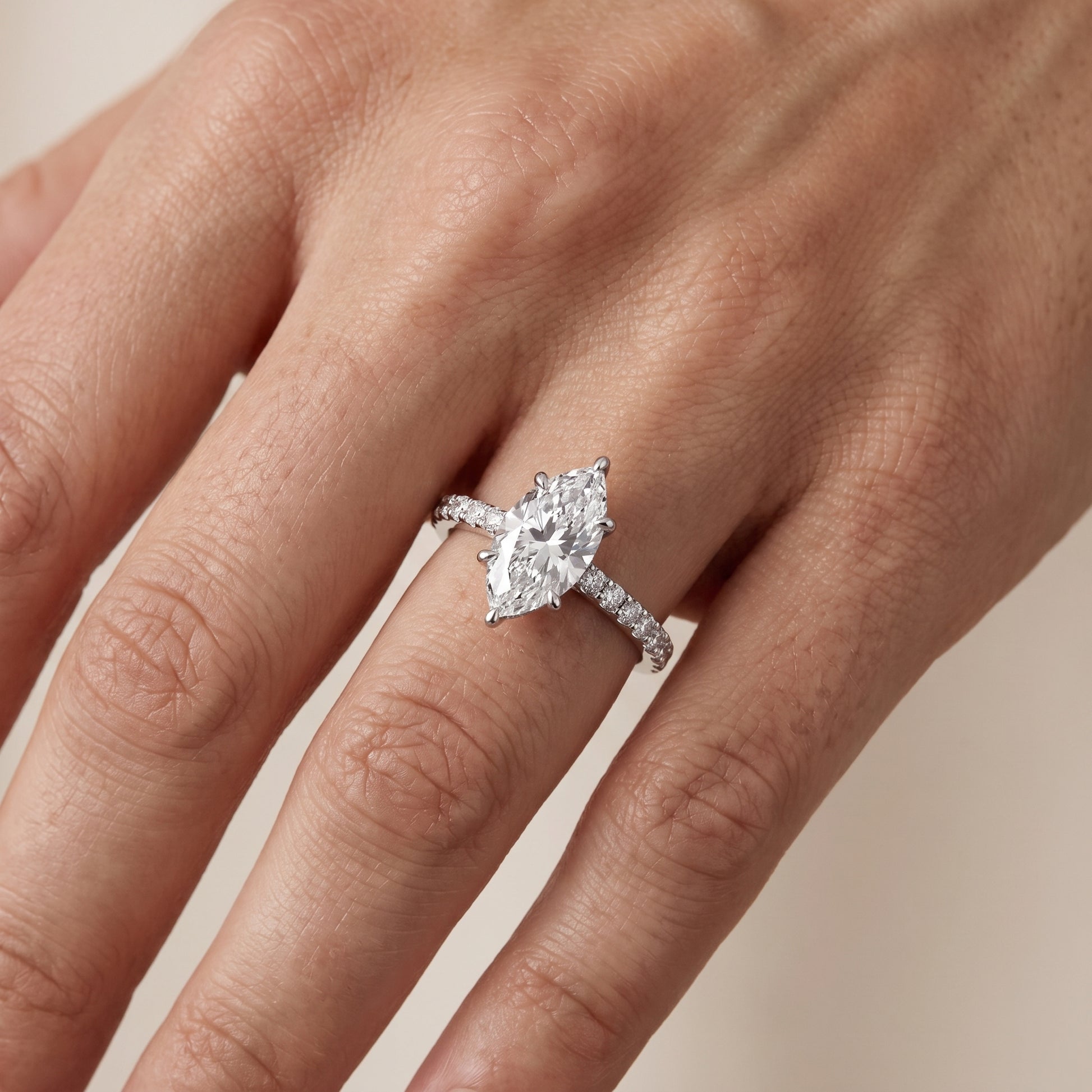 Thea Hidden Halo Pavé Marquise Diamond Engagement Ring in Silver - lifestyle.jpg
