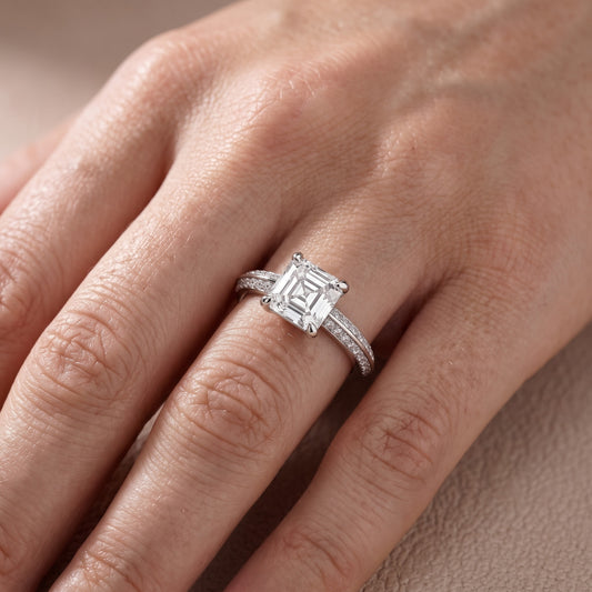 Meredith Knife Edge Pavé Asscher Diamond Engagement Ring in Platinum - lifestyle.jpg