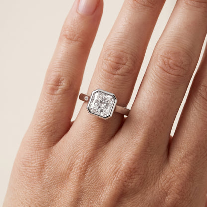 Jolie Bezel Solitaire Radiant Diamond Engagement Ring in Platinum - lifestyle.jpg