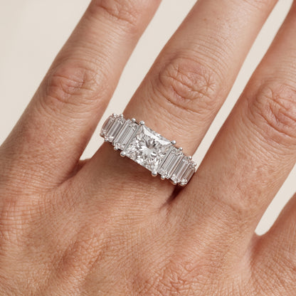 Mara Sidestone Baguette Accent Princess Diamond Engagement Ring in Silver - lifestyle.jpg