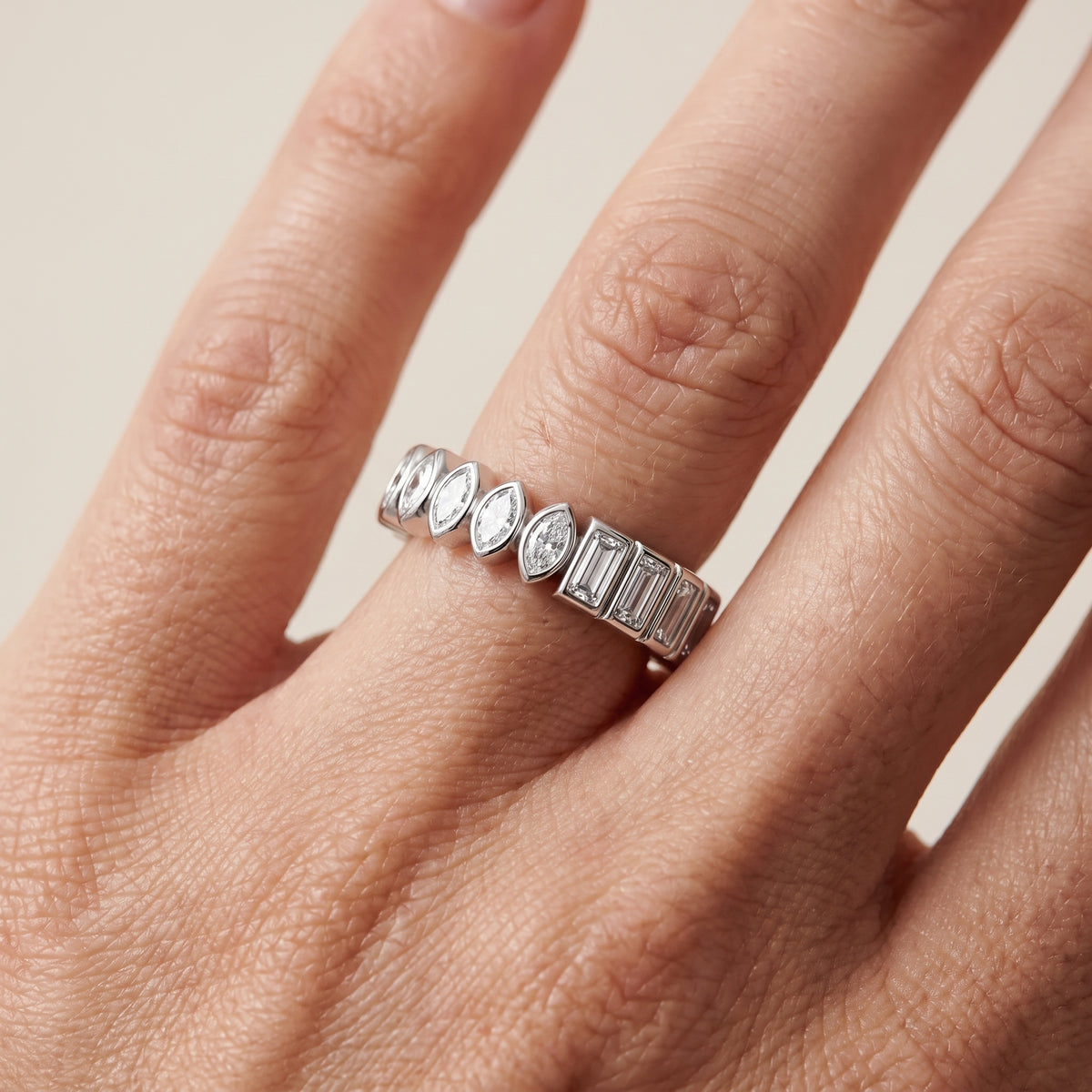 Pilar Bezel Marquise & Baguette Diamond Eternity Band in Platinum - lifestyle.jpg