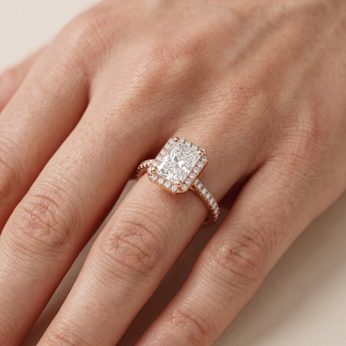 Sophie Halo Pavé Radiant Diamond Engagement Ring in Rose Gold - lifestyle.jpg