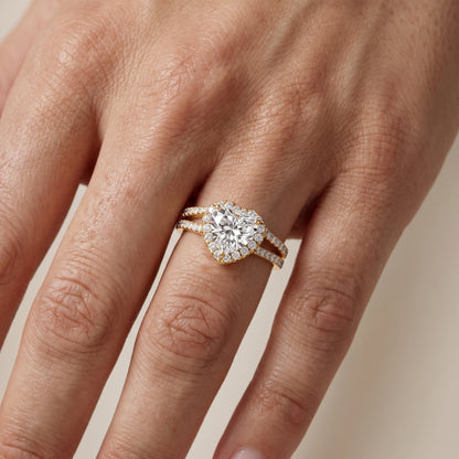 Kira Halo Split Shank Heart Diamond Engagement Ring in Yellow Gold - lifestyle.jpg