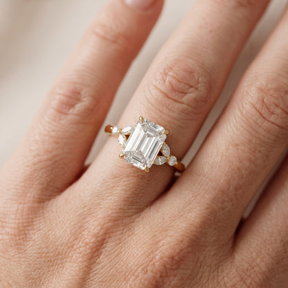 Eve Leaf Cluster Emerald Diamond Engagement Ring in Rose Gold - lifestyle.jpg