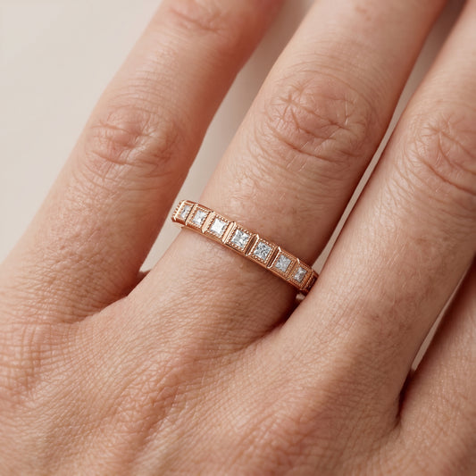Anthea Milgrain Bezel Princess Diamond Half Eternity Band in Rose Gold - lifestyle.jpg