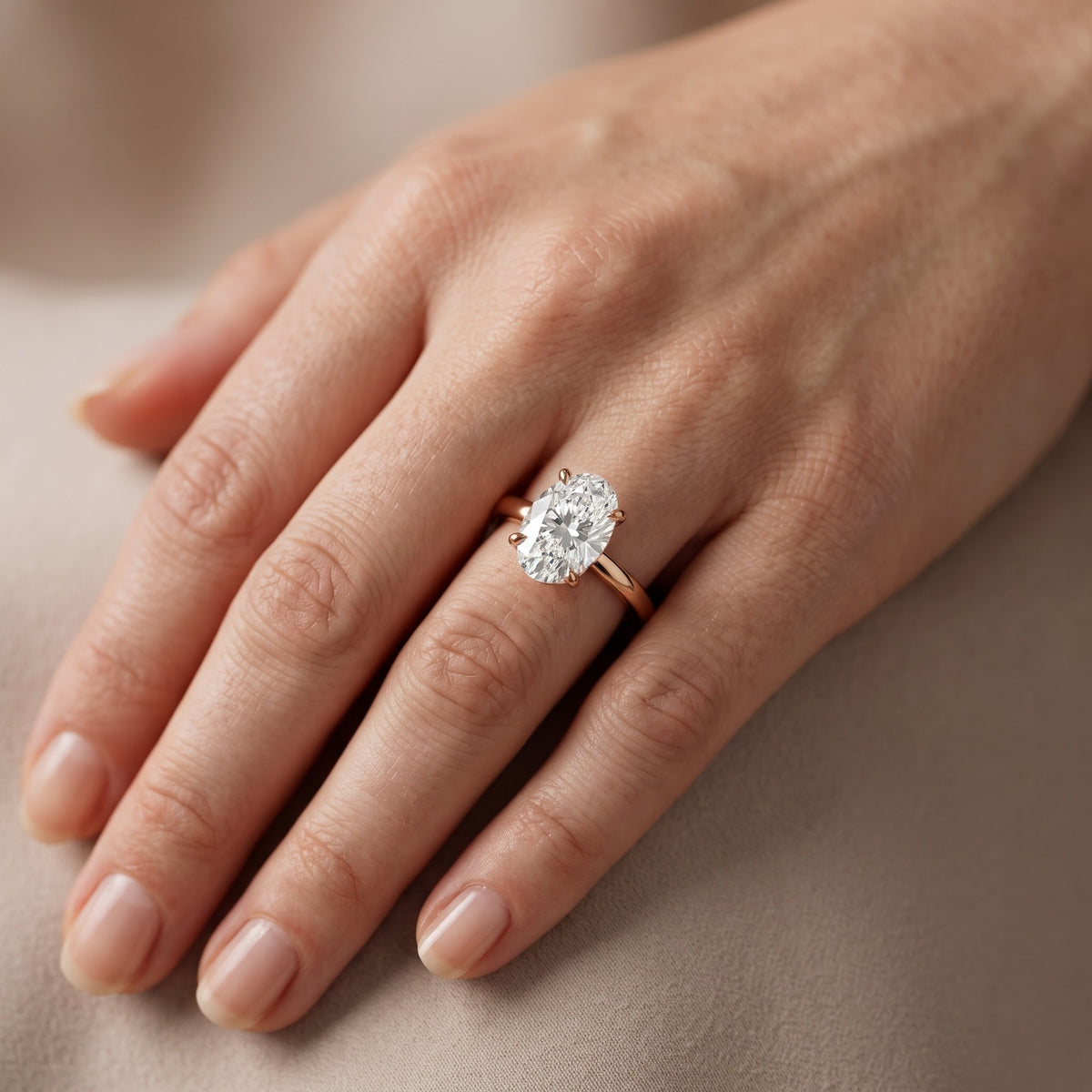Charlotte Charm Solitaire Oval Diamond Engagement Ring in Rose Gold - lifestyle.jpg