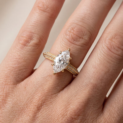 Indie Vintage Milgrain Marquise Diamond Engagement Ring in Yellow Gold - lifestyle.jpg