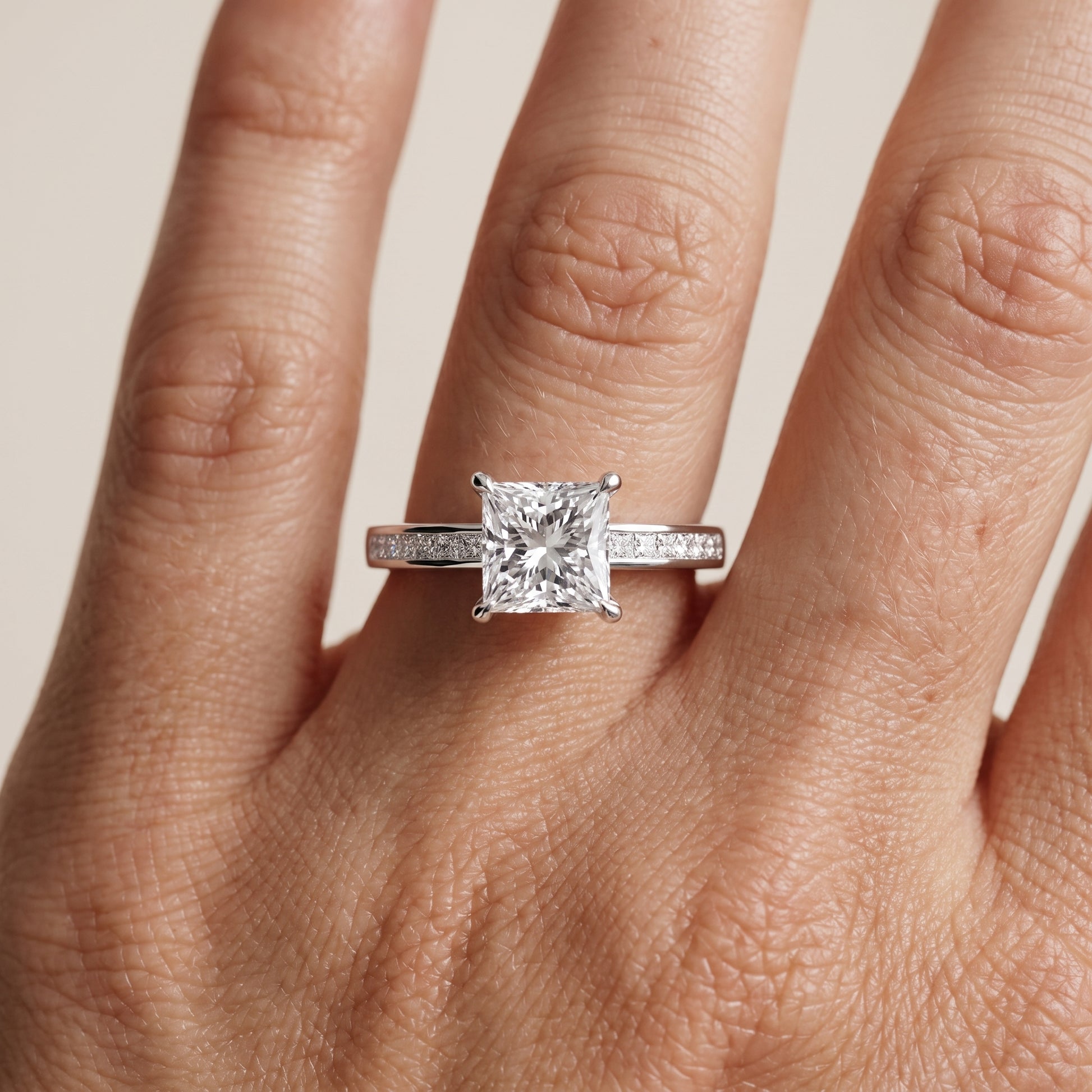 Maren Sidestone Channel Set Princess Diamond Engagement Ring in Silver - lifestyle.jpg