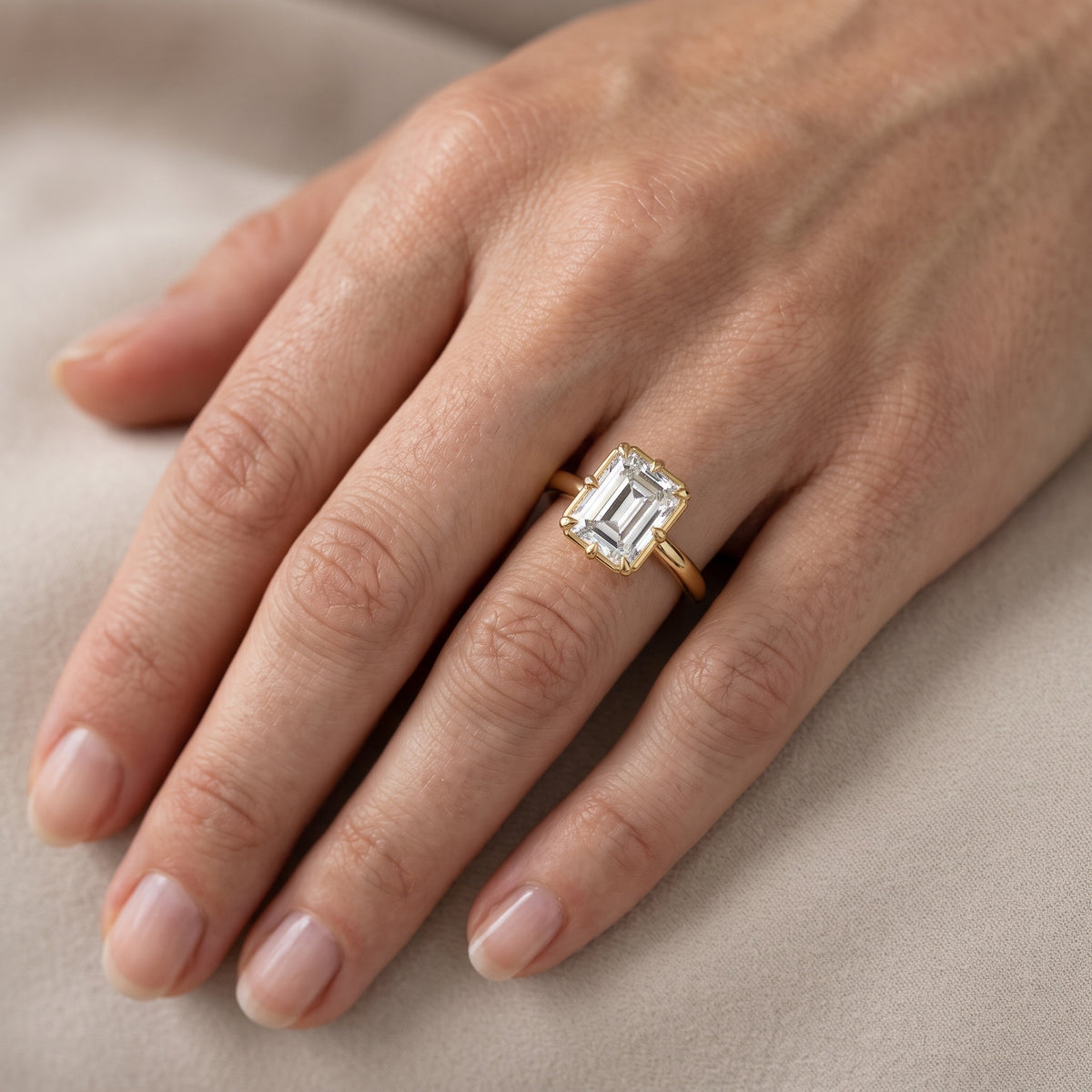 Montauk Crown Solitaire Emerald Diamond Engagement Ring in Rose Gold - lifestyle.jpg