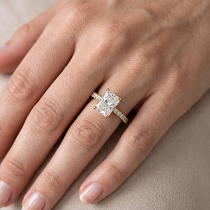 Maya Hidden Halo Pavé Radiant Diamond Engagement Ring in Yellow Gold - lifestyle.jpg