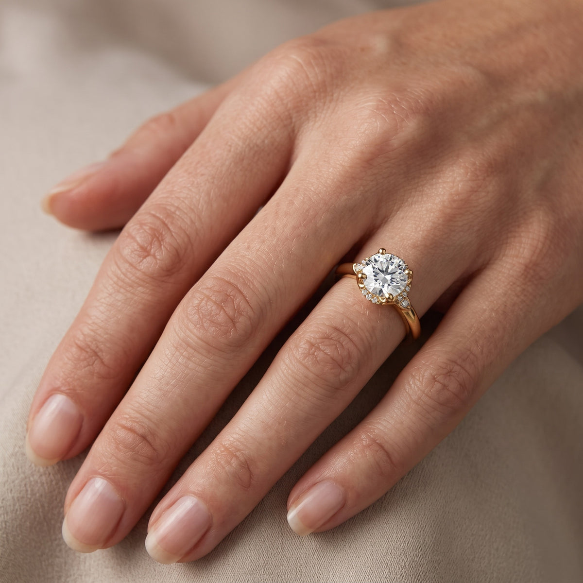 Alba Crown Cluster Round Diamond Engagement Ring in Platinum - lifestyle.jpg