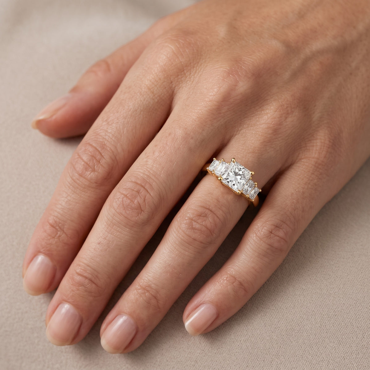 Desiree Graduated Five-Stone Princess Diamond Engagement Ring in Silver - lifestyle.jpg