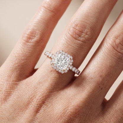 Chloe Halo Pavé Radiant Diamond Ring in Rose Gold - lifestyle.jpg
