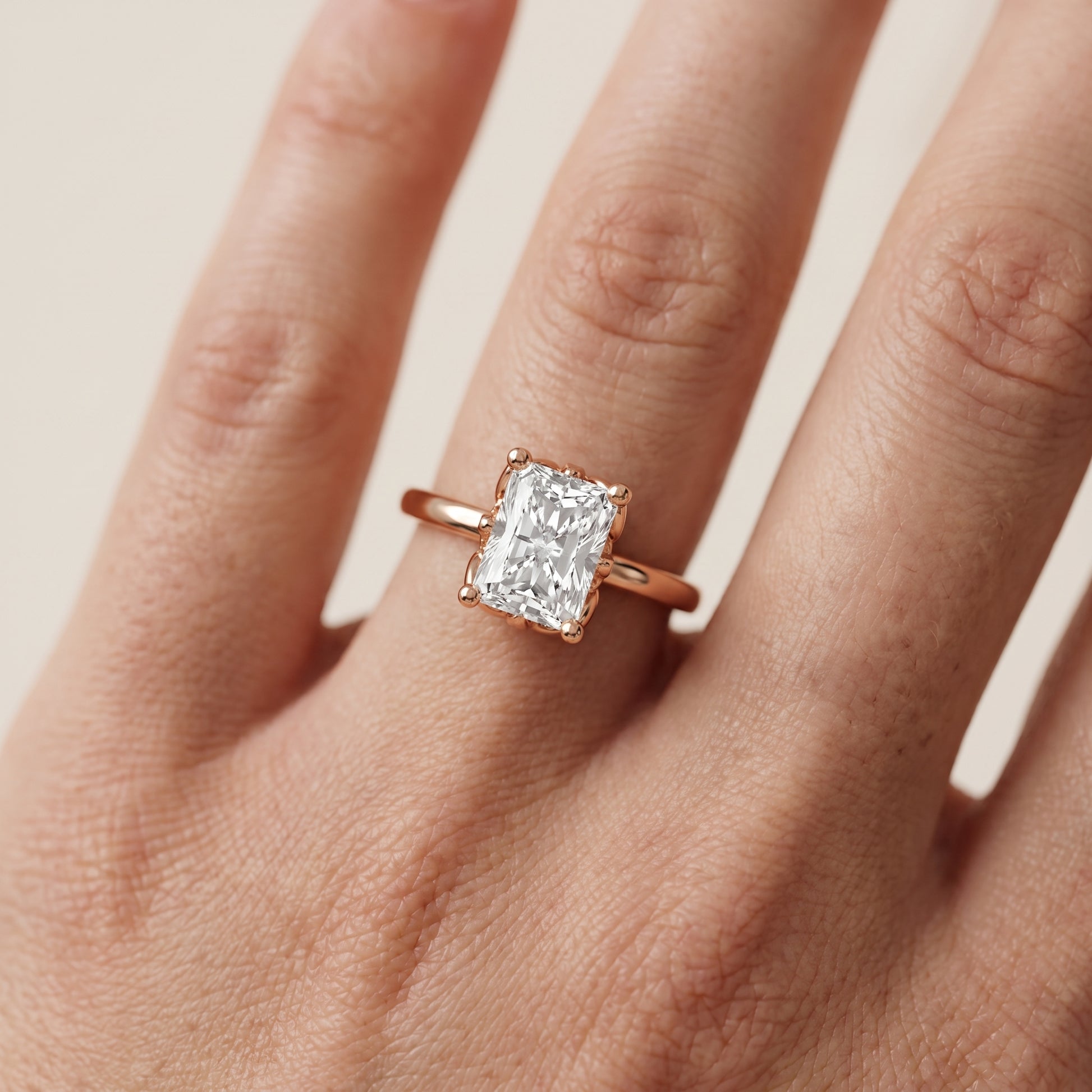 Radiant Cut Lab Grown Diamond Engagement Ring in Rose Gold